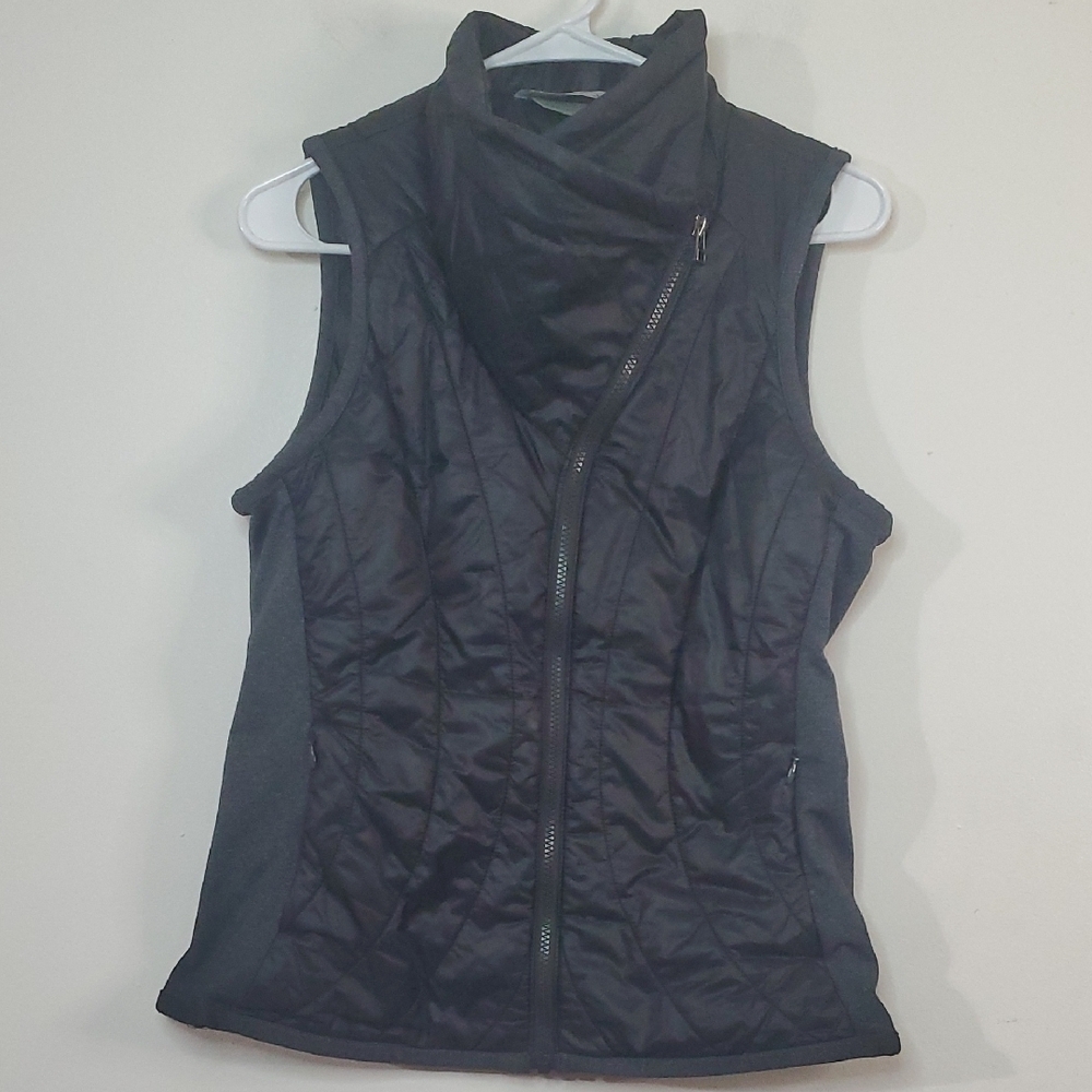 Athleta Quilted Primaloft Vest Black Grey High Neck